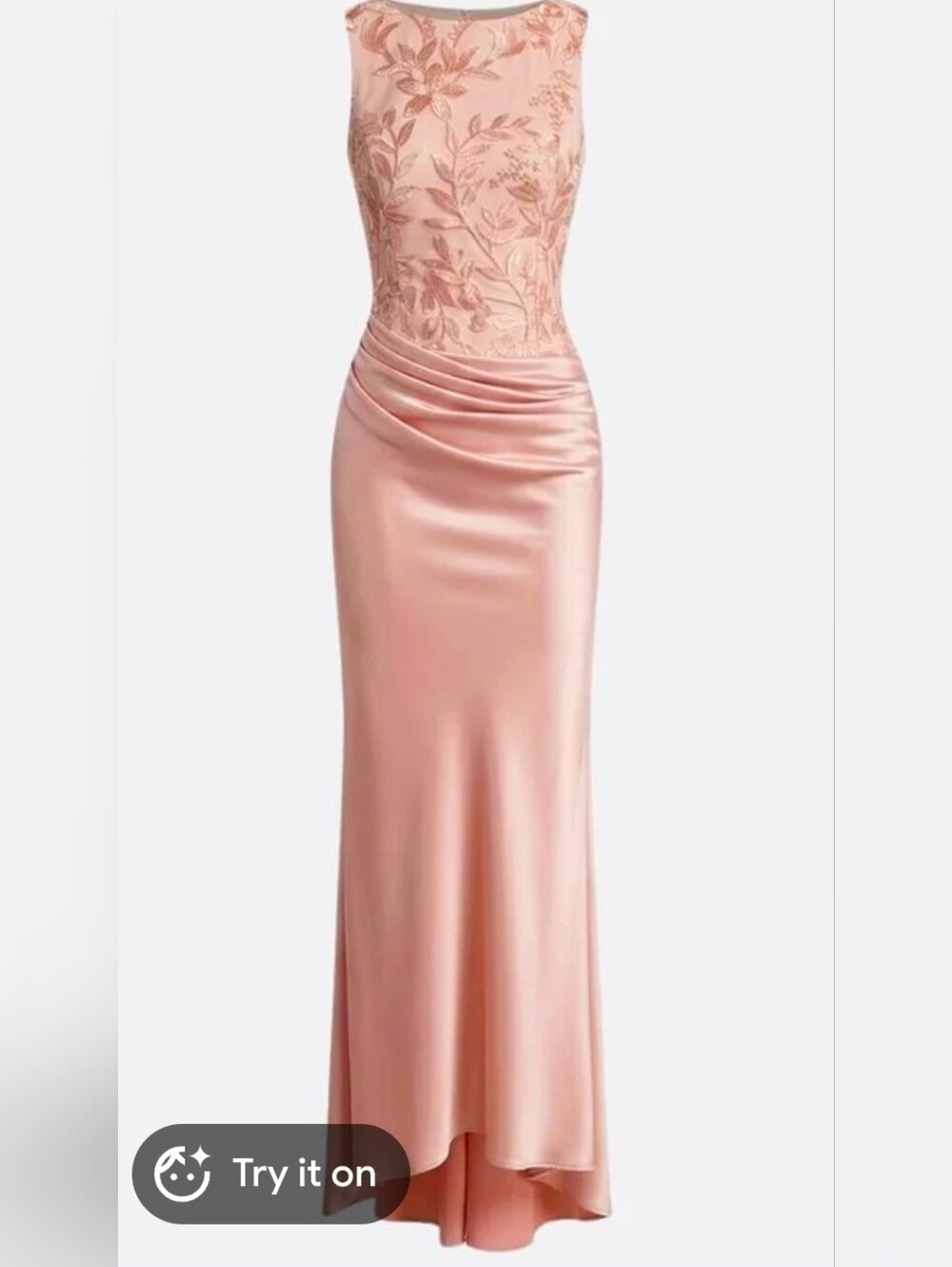 Fehaute Sleeveless Embroidered Satin Evening Dress - Blush